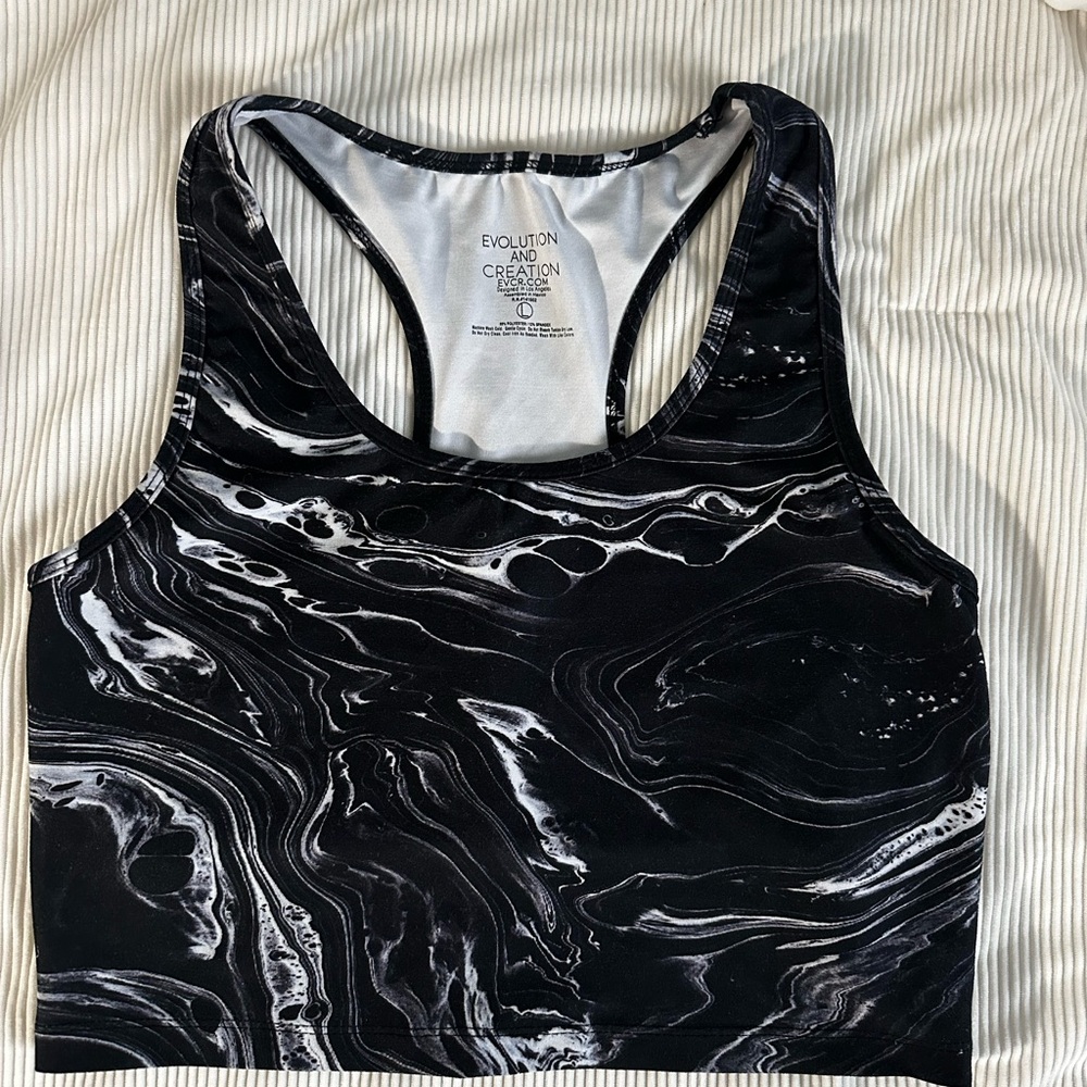 Evolution and Creation Black & White Marble Racerback Bra